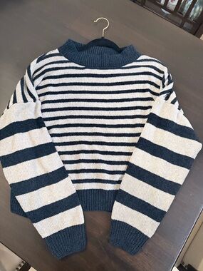 Striped Navy and Light Grey Women’s Sweater